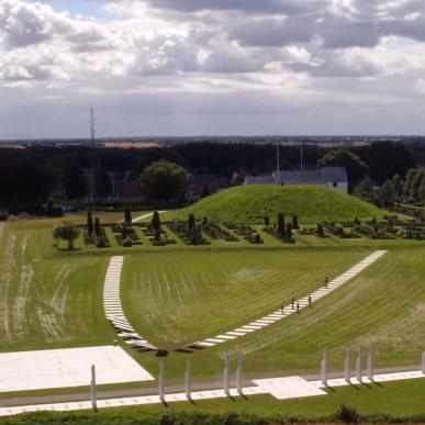 Aerial view of the white marking of the palisade at Kongernes Jelling and the oval castle.