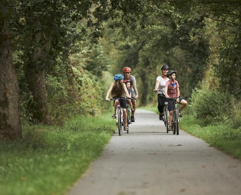 Familie på opdagelse på cykel
